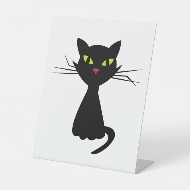 Black cat clipart illustration pedestal sign (Front)