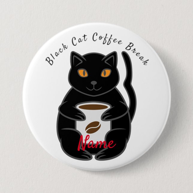 Black Cat Coffee Break Thunder_Cove 3 Inch Round Button (Front)