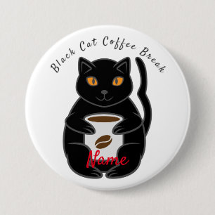 Black Cat Coffee Break Thunder_Cove 3 Inch Round Button
