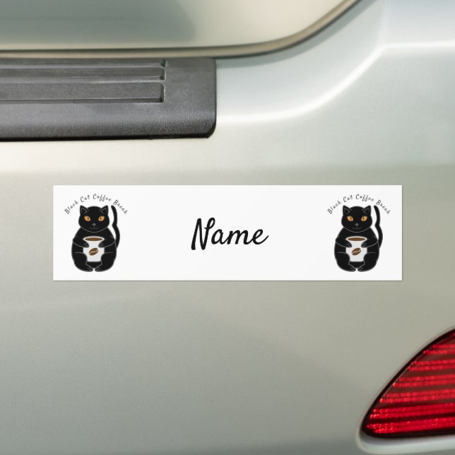 Black Cat Coffee Break Thunder_Cove Bumper Sticker (On Car)