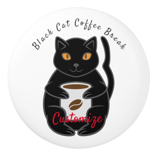Black Cat Coffee Break Thunder_Cove  Ceramic Knob (Front)