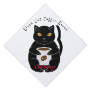 Black Cat Coffee Break Thunder_Cove Graduation Cap Topper
