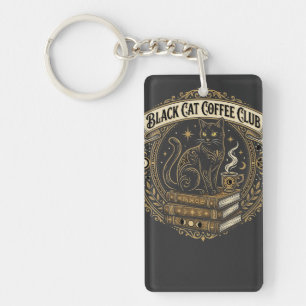 Black Cat Coffee Club Gold Books Celestial Keychain