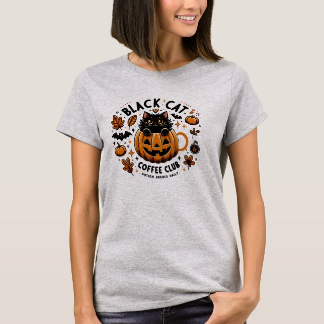 Black Cat Coffee Club T-shirt femme Halloween - (Devant)