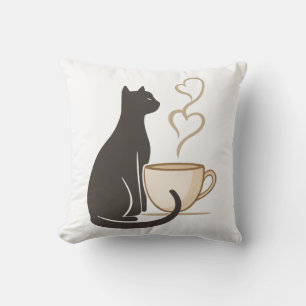 Black Cat Coffee Club Throw Pillow