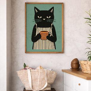 Black Cat Coffee Poster Mid Century Kitchen