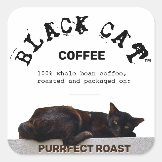 Black Cat Coffee Square Sticker (Front)