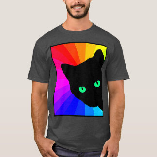 Black Cat Colour Prism Green Eyes Cat Lover T-Shirt