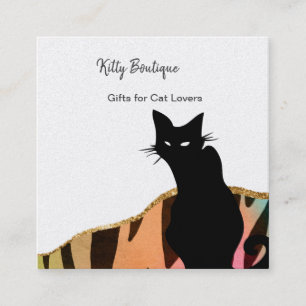 Black Cat Colourful Abstract Square Business Card