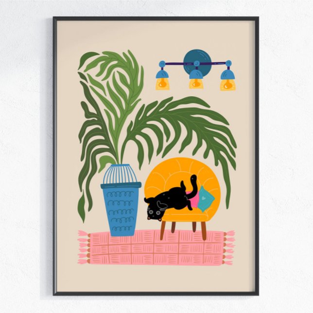 Black Cat Colourful Wall Art Cute Cat Poster Moder (Creator Uploaded)