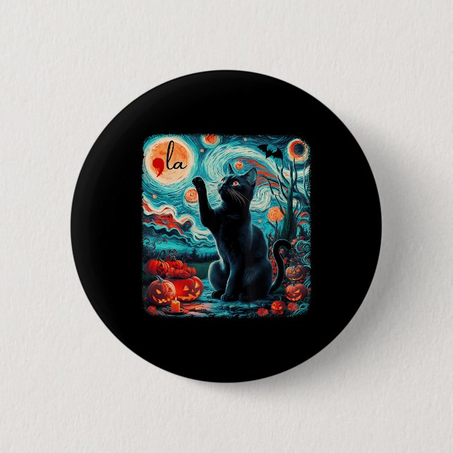 Black Cat Comma La Kamala Harris Halloween Starry  2 Inch Round Button (Front)