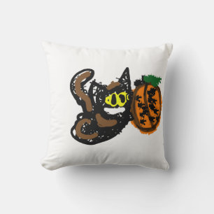 Black Cat cool pumpkin  path  Throw Pillow