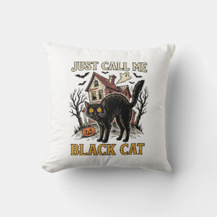 Black Cat Costume Haunted House Funny Halloween Sh Throw Pillow