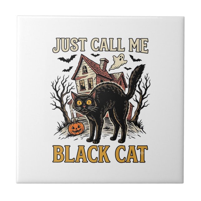 Black Cat Costume Haunted House Funny Halloween Sh Tile (Front)