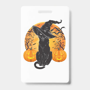 Black Cat Costume Scary Halloween Witch Hat _Moon  Badge