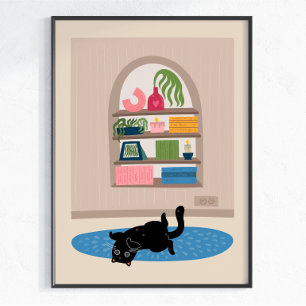 Black Cat Cozy Home Wall Art Cute Cat Modern