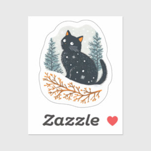 Black cat cozy winter snow