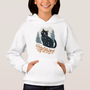 Black cat cozy winter snow