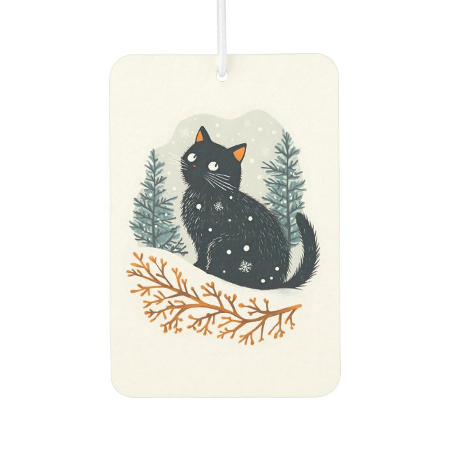 Black cat cozy winter snow air freshener (Front)