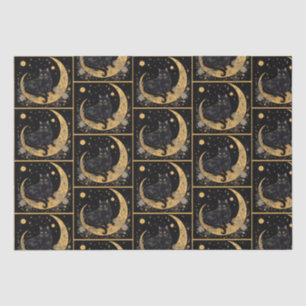 Black Cat Crescent Moon Floral Gold Halloween Tissue Paper