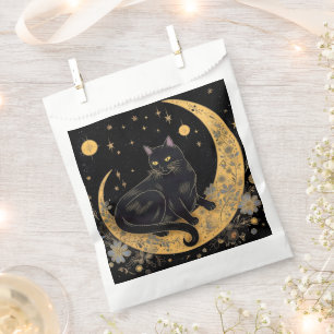 Black Cat Crescent Moon Flowers Happy Halloween Favour Bag