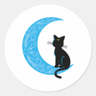Black Cat Crescent Moon Sailor Mom Classic Round Sticker