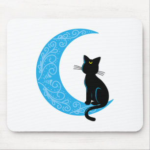 Black Cat Crescent Moon Sailor Mom Mouse Pad