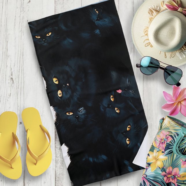 Black Cat Cuddle Beach Towel (Creator Uploaded)