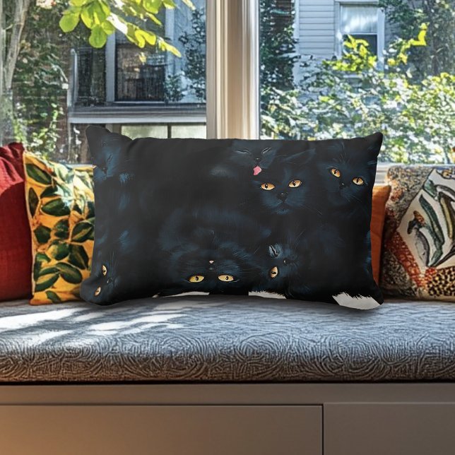 Black Cat Cuddle Lumbar Pillow (Creator Uploaded)