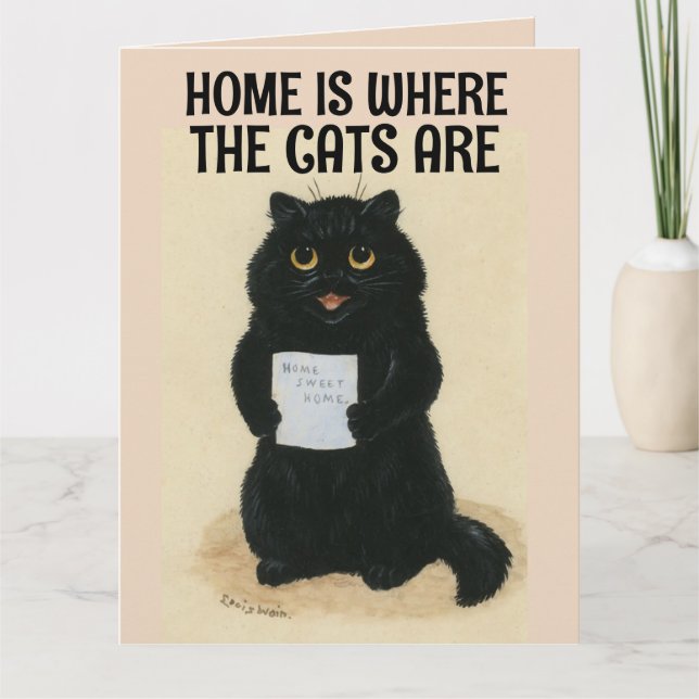BLACK CAT CUTE BLANK VINTAGE GREETING CARD (Front)