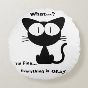 Black Cat, Cute Cat, Cat Pattern,Modern  Round Pillow