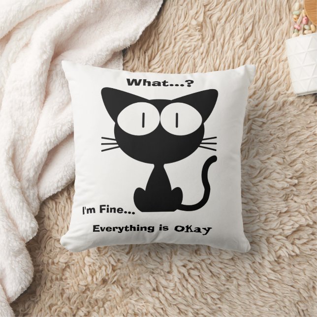 Black Cat, Cute Cat, Cat Pattern,Modern  Throw Pillow (Blanket)