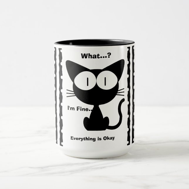 Black Cat , Cute Cat , Modern  Mug (Center)