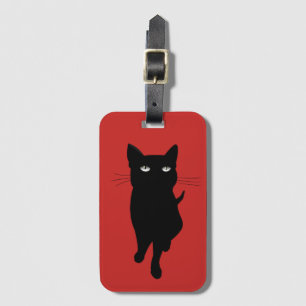 Black cat cute feline luggage tag