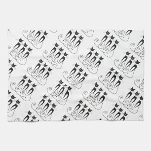 Black cat cute funny triplet kitchen towel