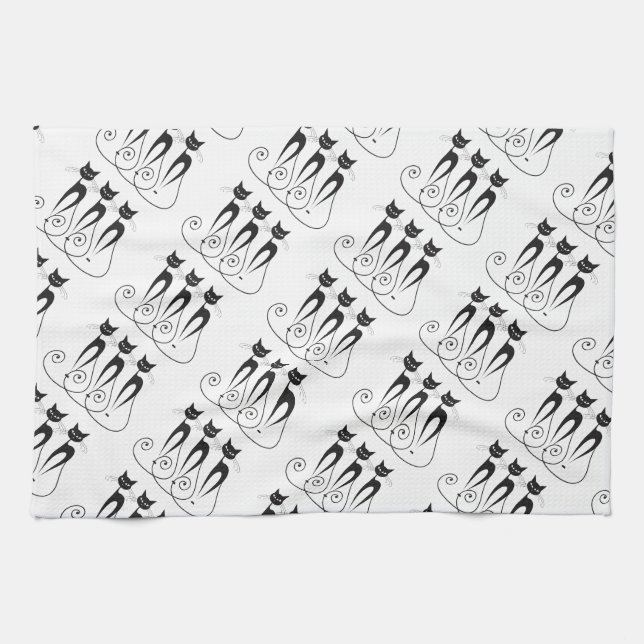 Black cat cute funny triplet kitchen towel (Horizontal)