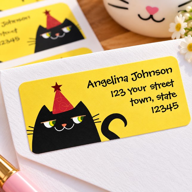 Black Cat Cute Return Address Label (Creator Uploaded)