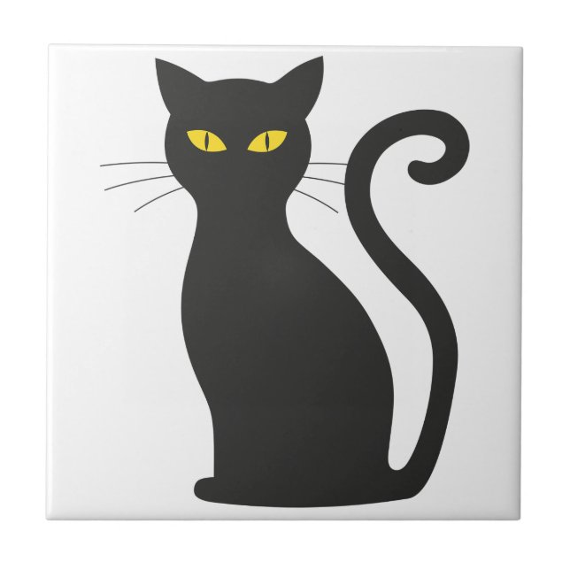 Black Cat Cute Tile (Front)
