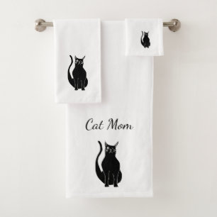 Black Cat Cute Winking Kitty Cartoon  Bath Towel Set