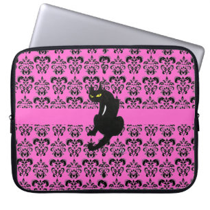 BLACK CAT DAMASK black purple Laptop Sleeve