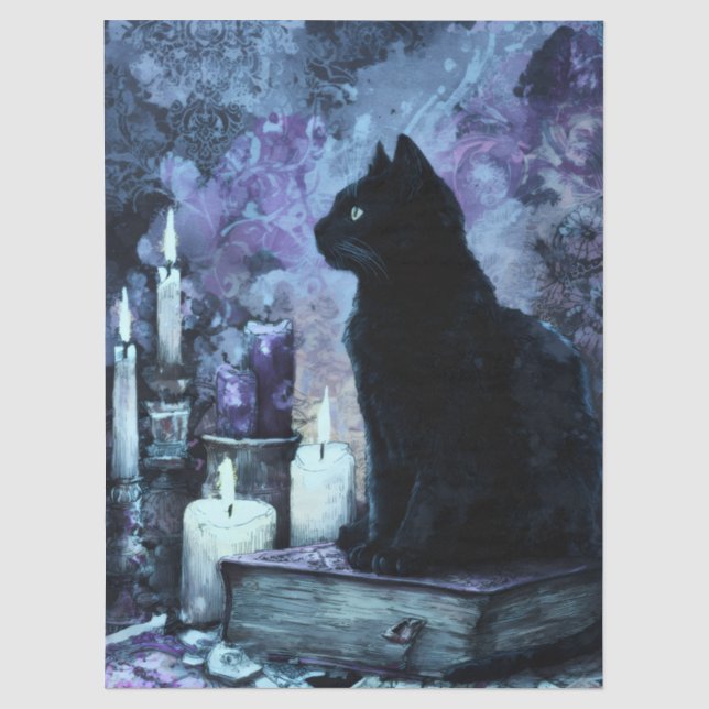 Black Cat Dark Blue Gothic Setting Tissue Paper (Front)