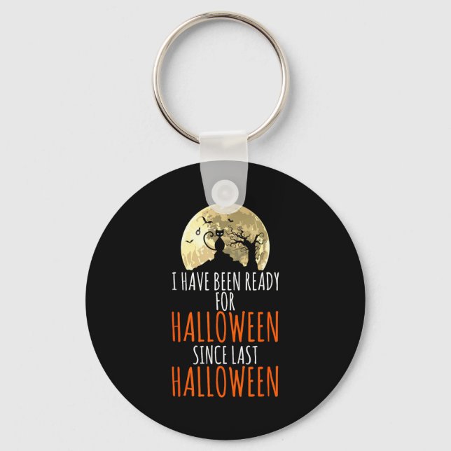 Black cat dead tree ready for halloween  keychain (Front)