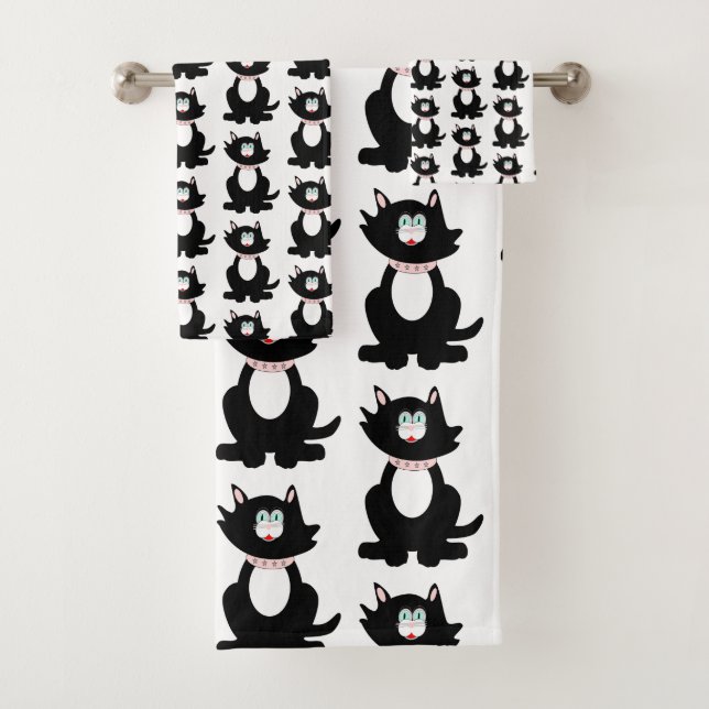 Black Cat Design Bath Towel Set (Insitu)