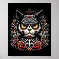 Black Cat Dia De Los Muertos Grumpy Black Cat