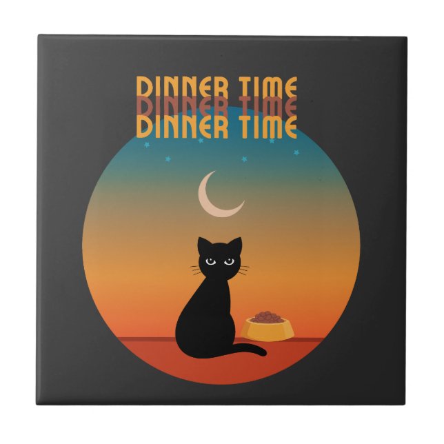 Black Cat Dinner Time Tile (Front)