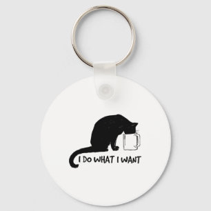Black Cat Do What I Want Red Cup Funny My Cat Keychain