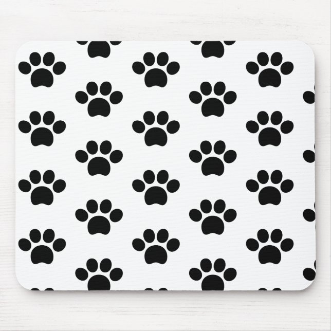 Black cat dog paw print cute on white mouse pad (Front)