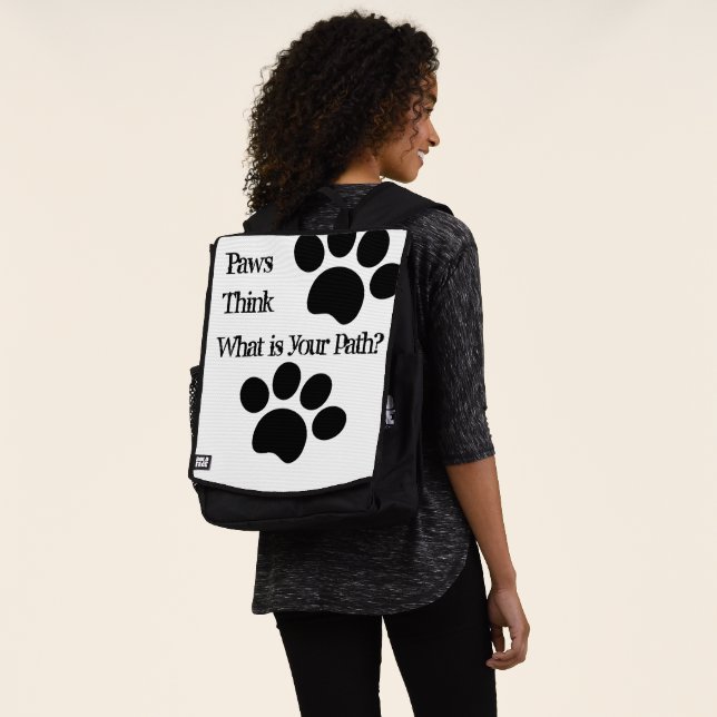 Black cat dog paws, pause, think about your path backpack (Worn)