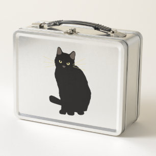 Black Cat Drawing Cute Black Cat Cat Mom Cat Lover Metal Lunch Box