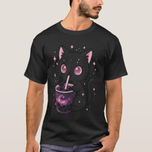 Black Cat Drinking Boba Goth Bubble Tea T-Shirt